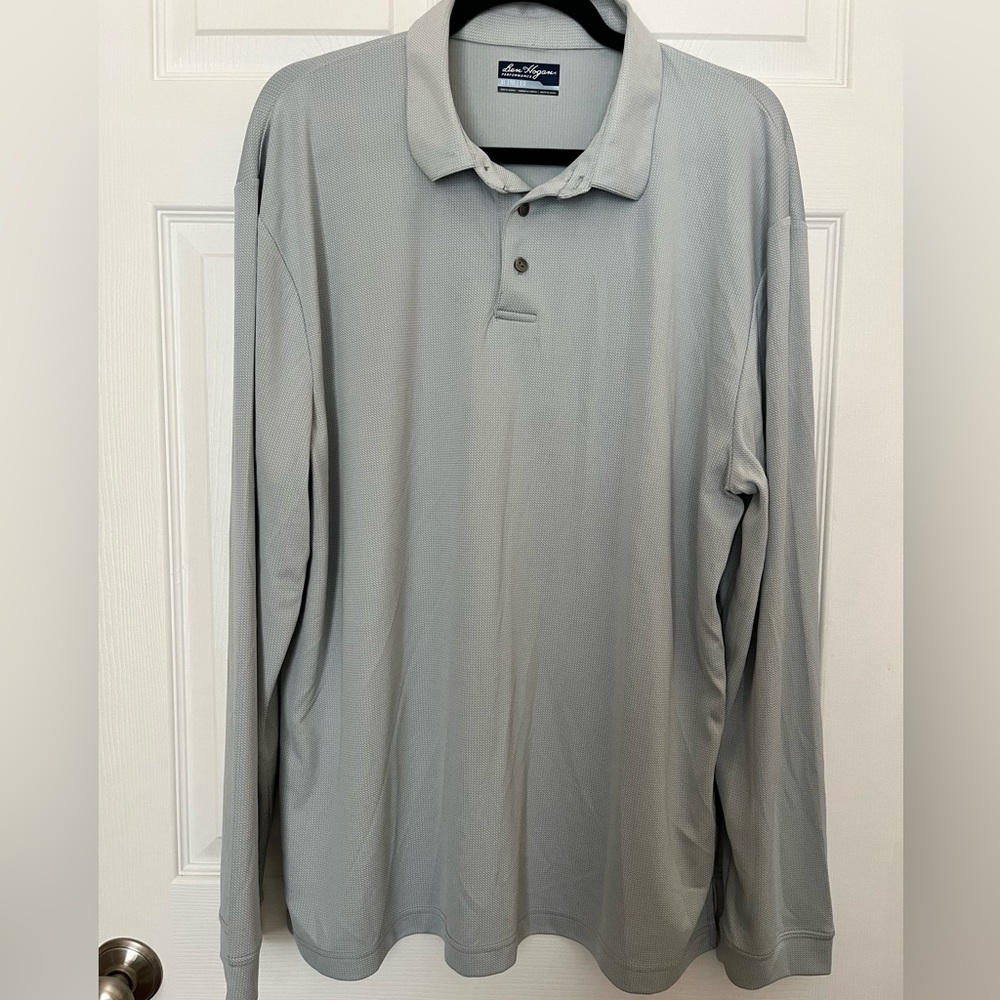 Ben Hogan Mens Light Gray Long Sleeve Performance Golf Polo Shirt XL